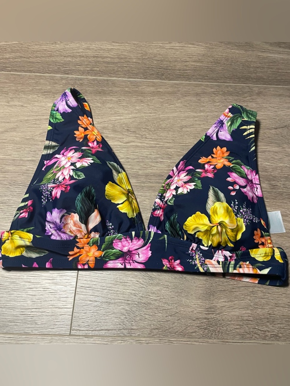 Kona Sol Floral Navy Triangle Bikini Top Women’s Medium Beach Summer